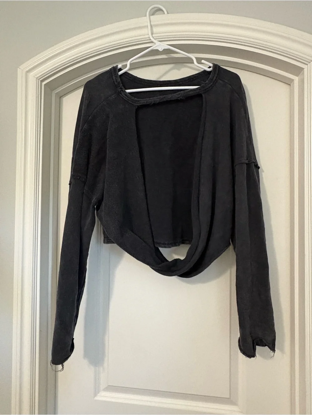 Free People Washed Black Cropped Twist-Back Sweatshirt